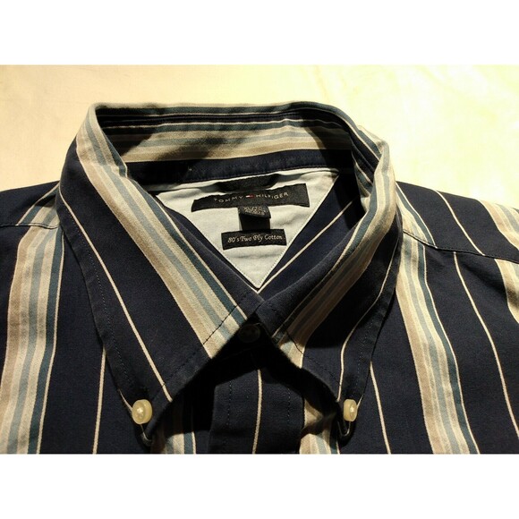 Tommy Hilfiger Men  Shirt Sz XL Cotton Long Sleeves Striped Blue Business - Picture 5 of 7